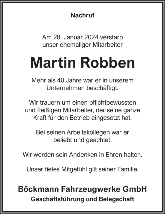 Anzeige von Martin Robben von OM-Medien