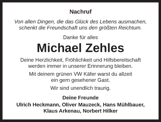 Anzeige von Michael Zehles von OM-Medien