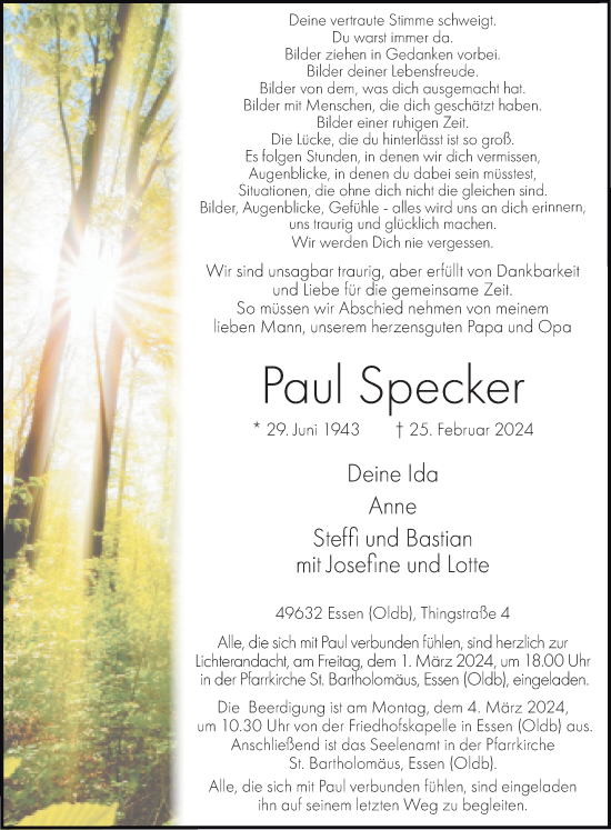 Anzeige von Paul Specker von OM-Medien