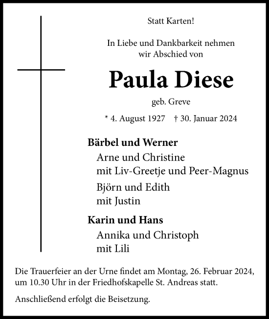 Anzeige von Paula Diese von OM-Medien