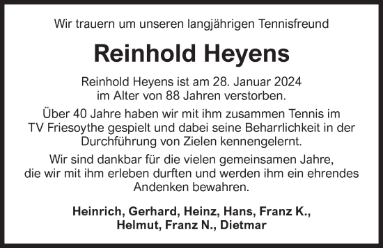 Anzeige von Reinhold Heyens von OM-Medien