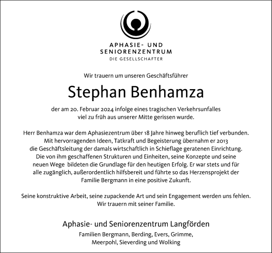 Anzeige von Stephan Benhamza von OM-Medien