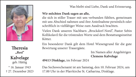 Anzeige von Theresia Kalvelage von OM-Medien