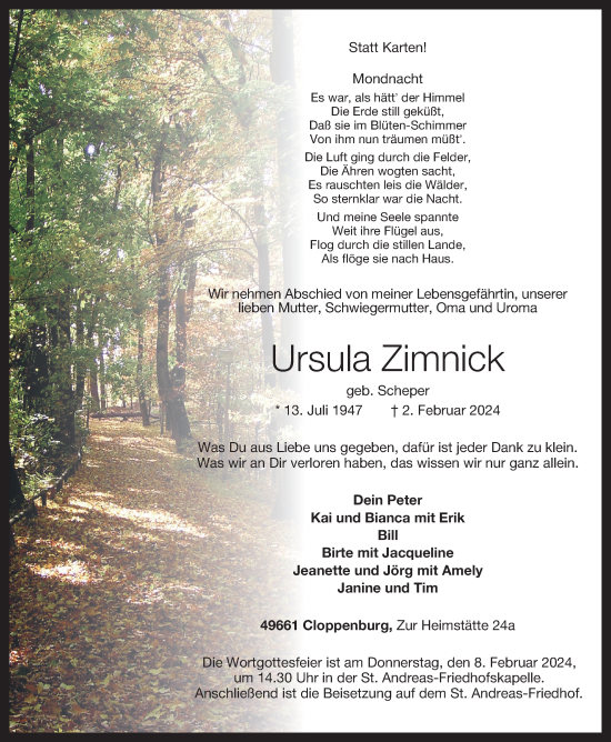 Anzeige von Ursula Zimnick von OM-Medien