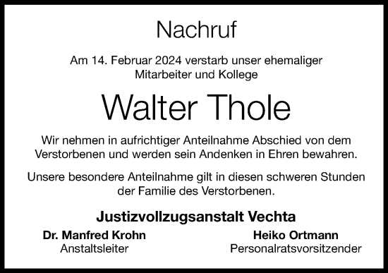 Anzeige von Walter Thole von OM-Medien