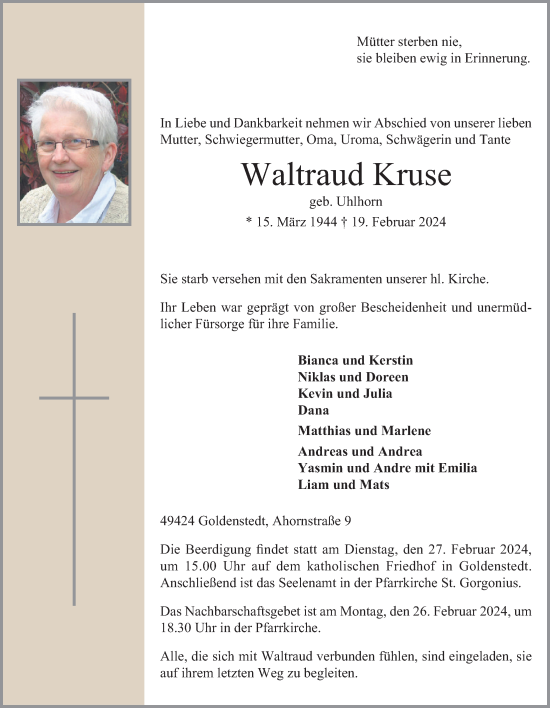 Anzeige von Waltraud Kruse von OM-Medien