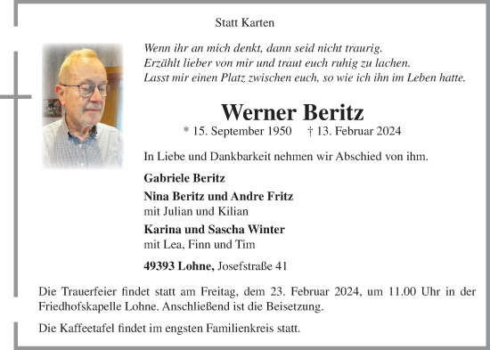 Anzeige von Werner Beritz von OM-Medien