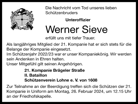 Anzeige von Werner Sieve von OM-Medien