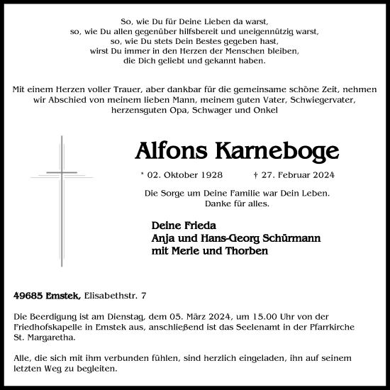Anzeige von Alfons Karneboge von OM-Medien