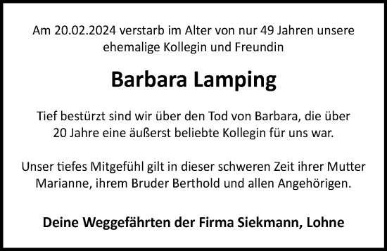 Anzeige von Barbara Lamping von OM-Medien