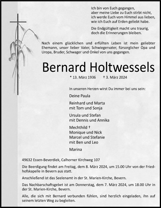 Anzeige von Bernard Holtwessels von OM-Medien