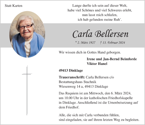 Anzeige von Carla Bellersen von OM-Medien