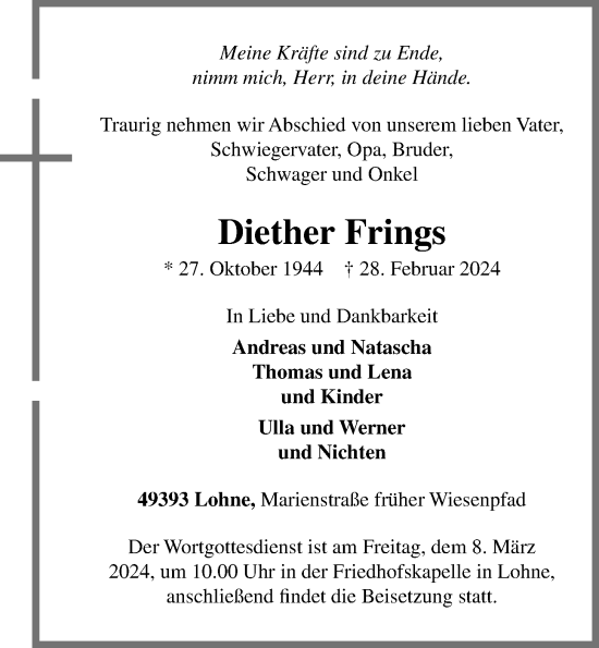 Anzeige von Diether Frings von OM-Medien