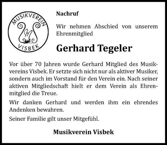 Anzeige von Gerhard Tegeler von OM-Medien