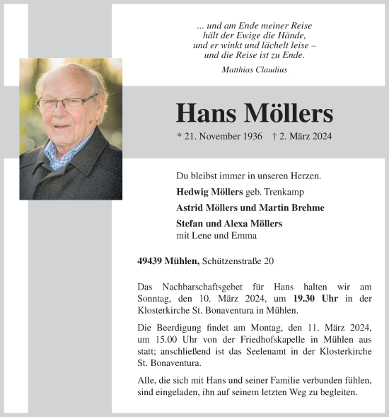 Anzeige von Hans Möllers von OM-Medien