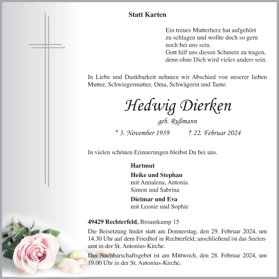 Anzeige von Hedwig Dierken von OM-Medien