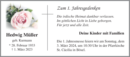 Anzeige von Hedwig Müller von OM-Medien