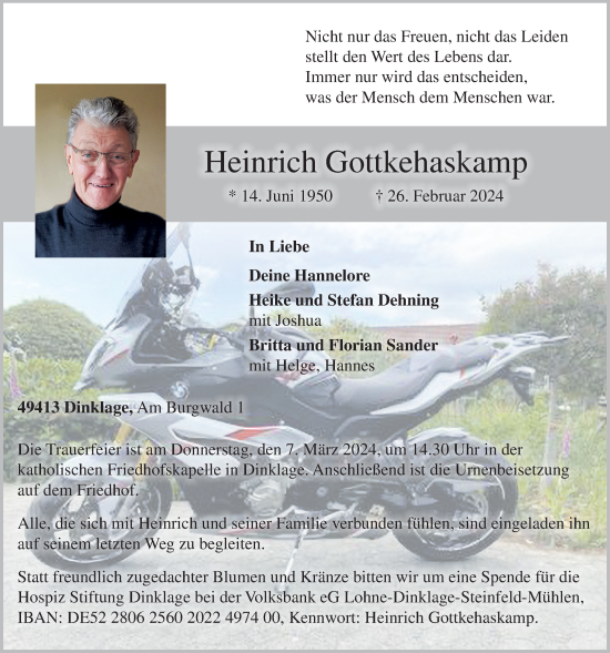 Anzeige von Heinrich Gottkehaskamp von OM-Medien