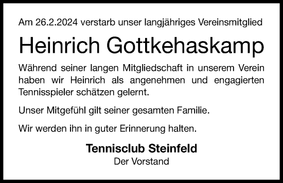 Anzeige von Heinrich Gottkehaskamp von OM-Medien