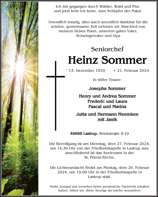 Anzeige von Heinz Sommer von OM-Medien