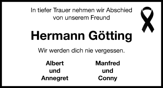 Anzeige von Hermann Götting von OM-Medien