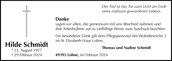 Anzeige von Hilde Schmidt von OM-Medien