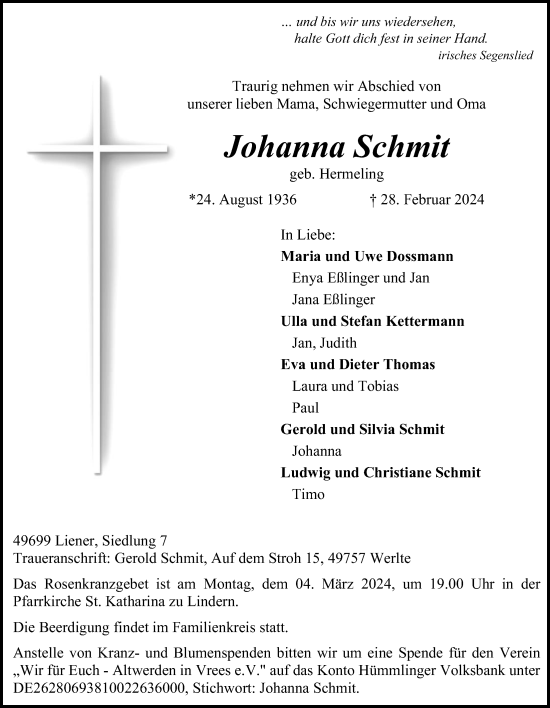 Anzeige von Johanna Schmit von OM-Medien