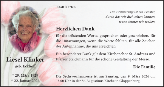 Anzeige von Liesel Klinker von OM-Medien