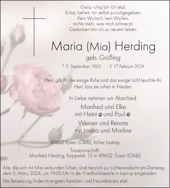 Anzeige von Maria Herding von OM-Medien