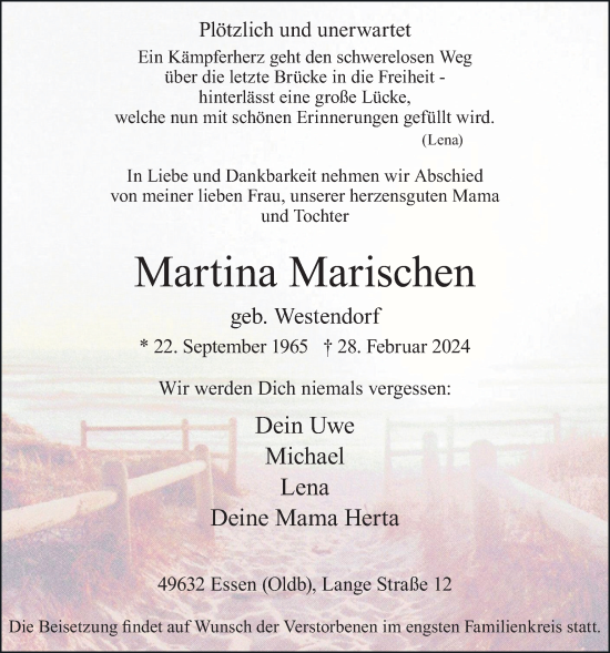 Anzeige von Martina Marischen von OM-Medien