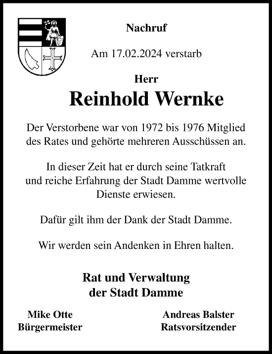 Anzeige von Reinhold Wernke von OM-Medien