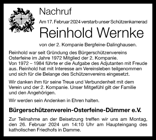Anzeige von Reinhold Wernke von OM-Medien