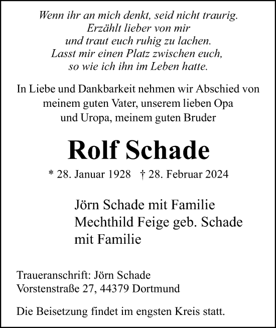 Anzeige von Rolf Schade von OM-Medien