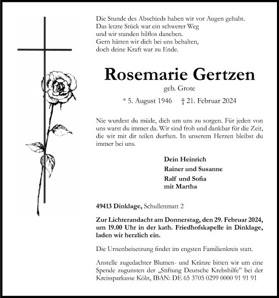 Anzeige von Rosemarie Gertzen von OM-Medien