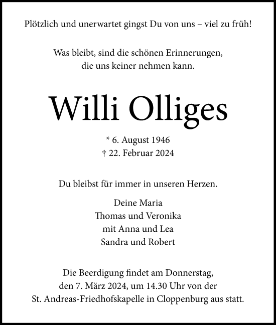 Anzeige von Willi Olliges von OM-Medien