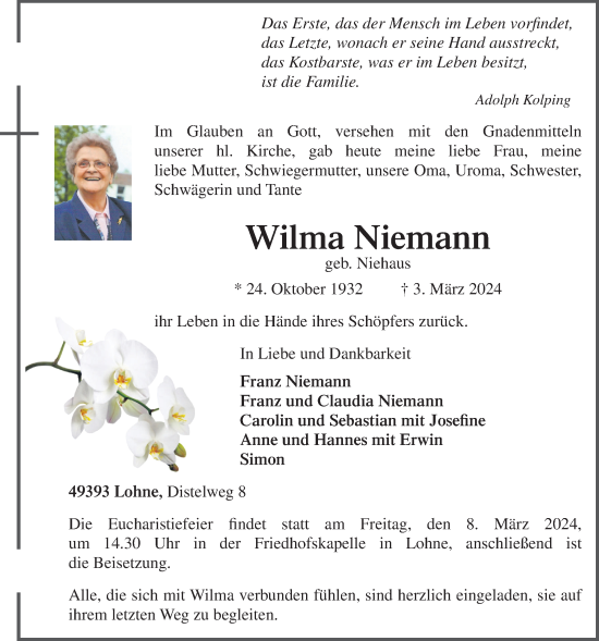 Anzeige von Wilma Niemann von OM-Medien