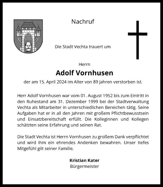 Anzeige von Adolf Vornhusen von OM-Medien