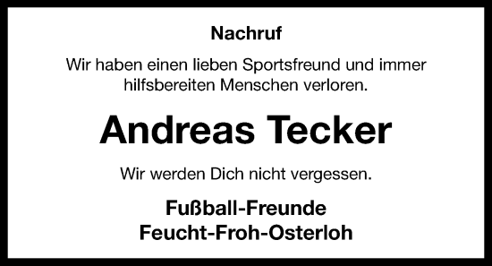 Anzeige von Andreas Tecker von OM-Medien