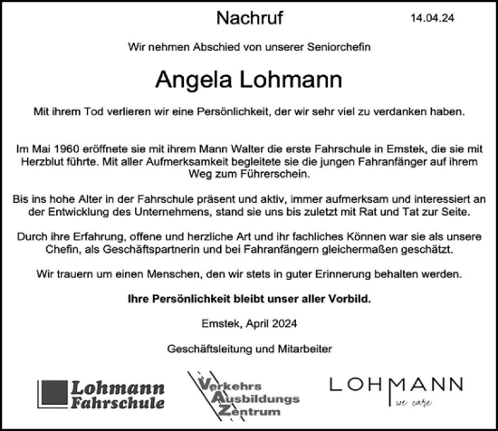 Anzeige von Angela Lohmann von OM-Medien
