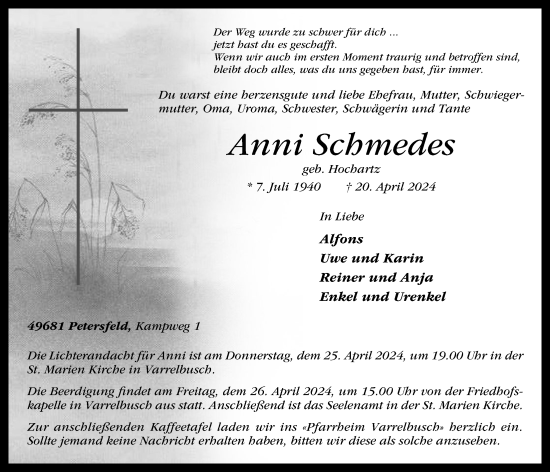 Anzeige von Anni Schmedes von OM-Medien