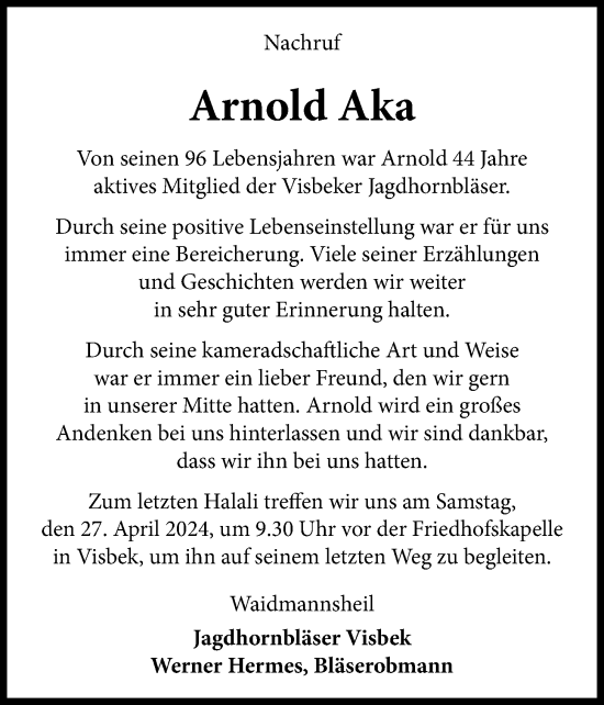 Anzeige von Arnold Aka von OM-Medien