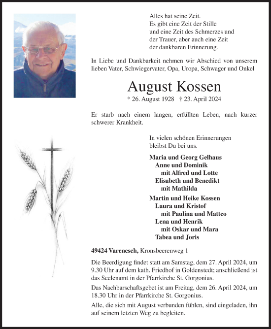 Anzeige von August Kossen von OM-Medien