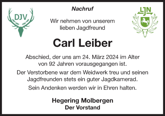 Anzeige von Carl Leiber von OM-Medien