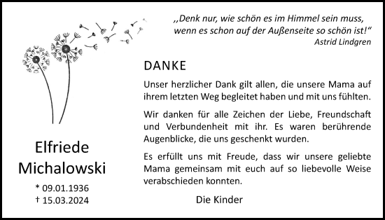 Anzeige von Elfriede Michalowski von OM-Medien