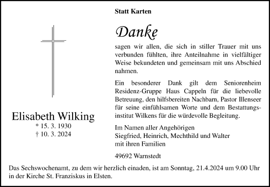 Anzeige von Elisabeth Wilking von OM-Medien