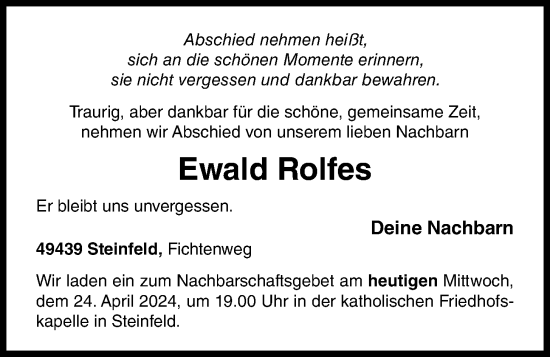 Anzeige von Ewald Rolfes von OM-Medien