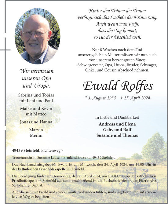 Anzeige von Ewald Rolfes von OM-Medien
