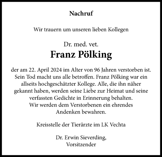 Anzeige von Franz Pölking von OM-Medien