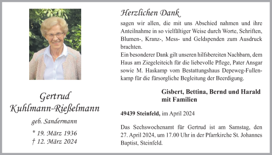 Anzeige von Gertrud Kuhlmann-Rießelmann von OM-Medien