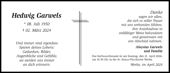Anzeige von Hedwig Garwels von OM-Medien